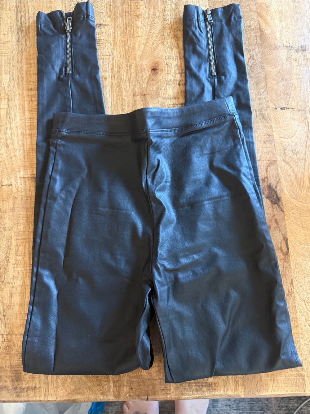 Alya Black Faux Leather Leggings with Ankle Zippers